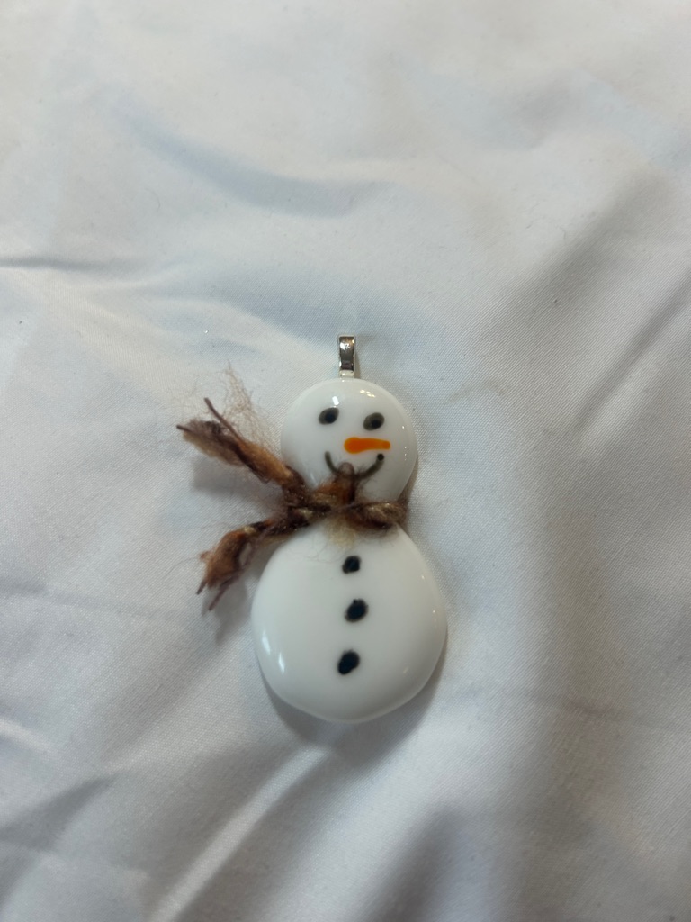Handmade White Snowman Pendant With Rustic Scarf